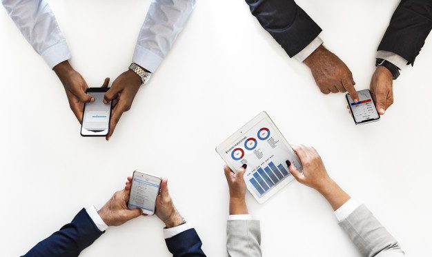 business people using digital devices isolated white background 53876 14922