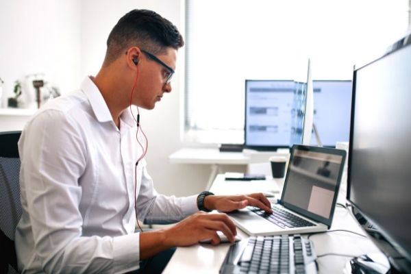 professional working on laptop antivirus professional working on laptop antivirus